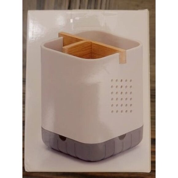 New Toothbrush and Toothpaste Holder with Bamboo Divider for Bathroom Counter - Picture 2 of 2